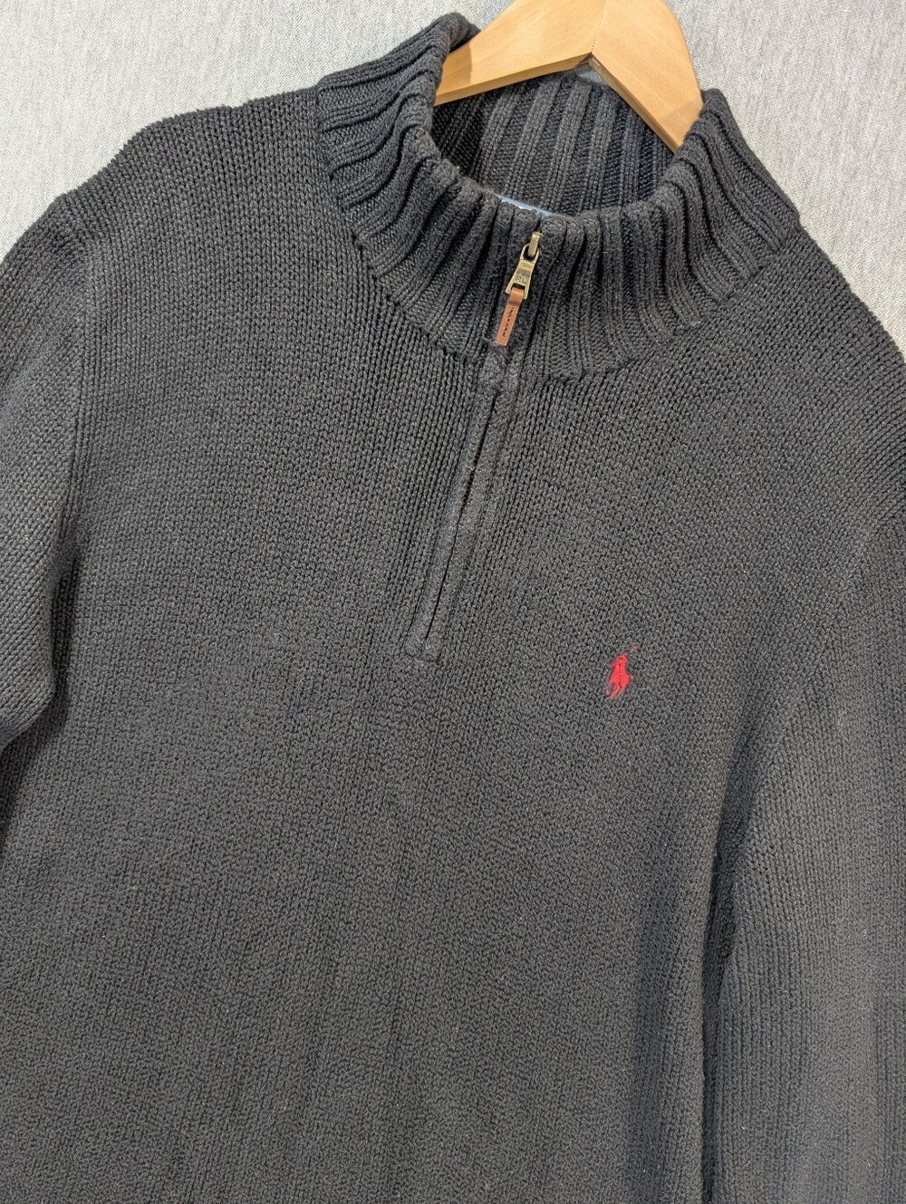 Polo Ralph Lauren Quarter Zip Knit Sweater Men's XL Black Red Pony Cotton